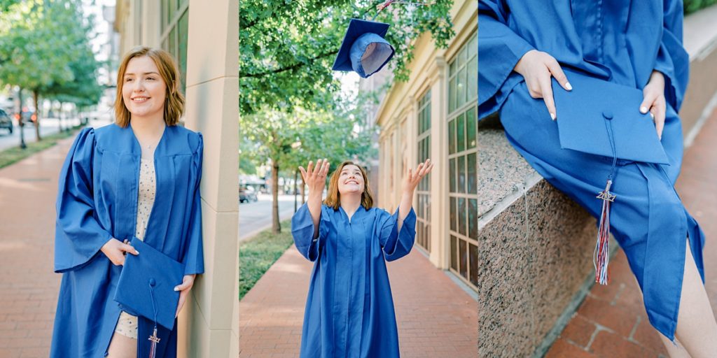 girl in cap and gown tossing hat