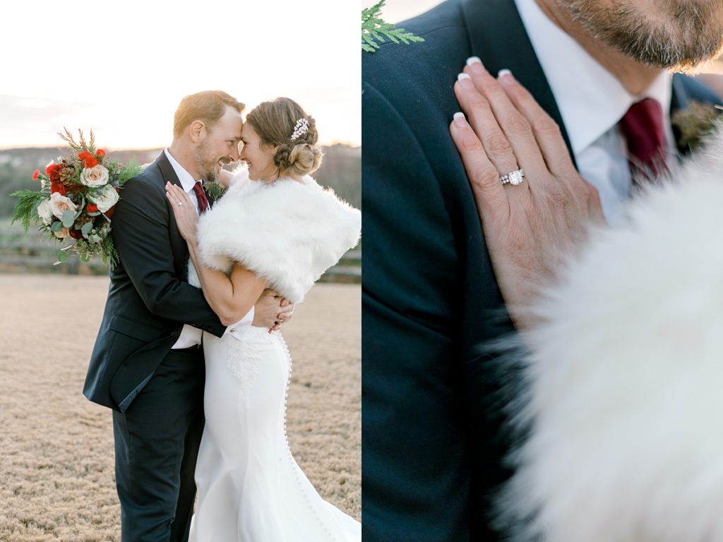 bridal portraits diamond ring wedding fur coat