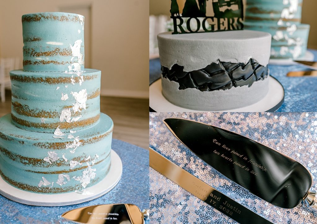 shaved wedding cakes and personalized cake cutlery