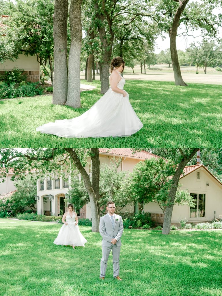 bride groom first look The Hamptons at Weatherford Texas