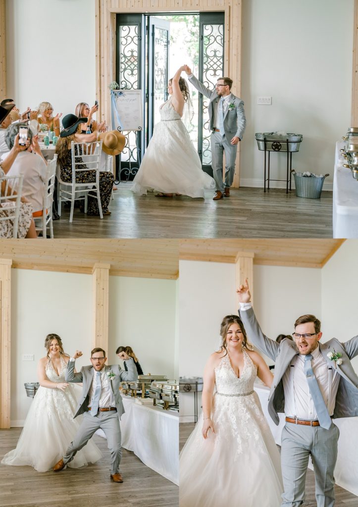 bride and groom grand entrance wedding reception the Hamptons at weather ford Texas