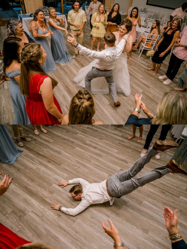 friends and family dancing at Texas wedding reception the Hamptons at weatherford