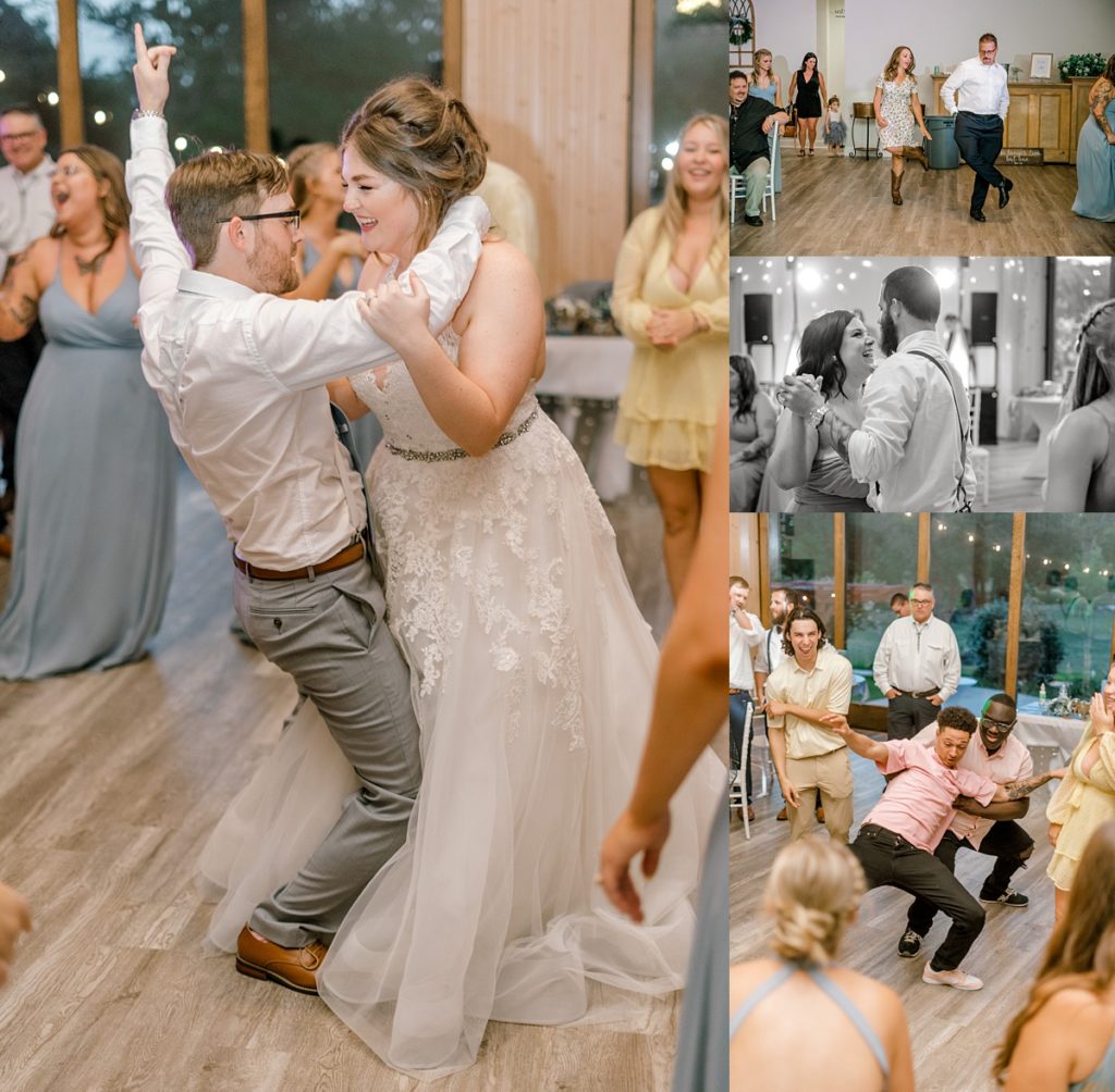 friends and family dancing at Texas wedding reception the Hamptons at weatherford