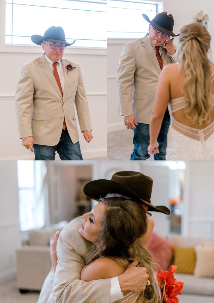 bride first look with father