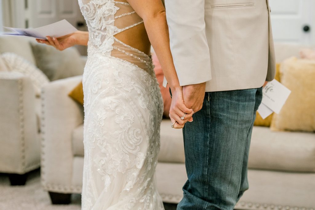 bride and groom first touch