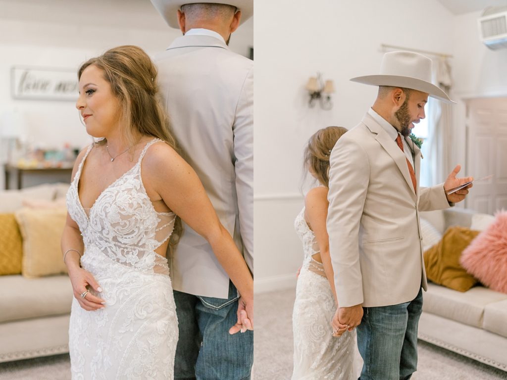 bride and groom first touch