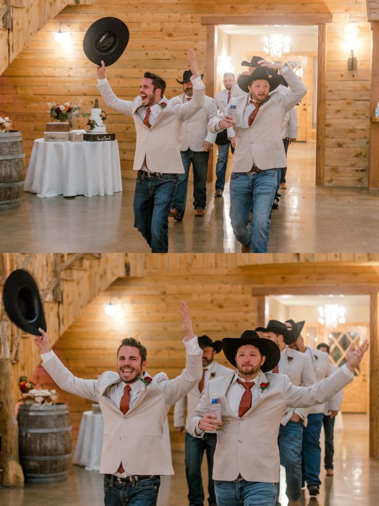 wedding party grand entrance to Diamond H3 Ranch wedding reception