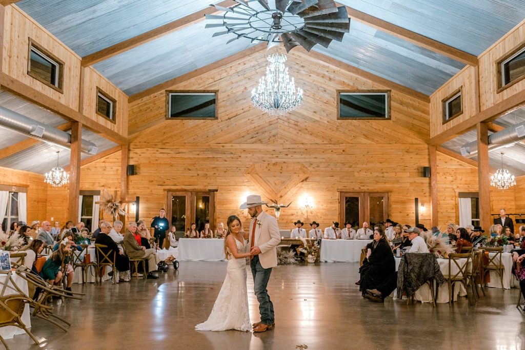 bride groom first dance at Diamond H3 Ranch Texas wedding