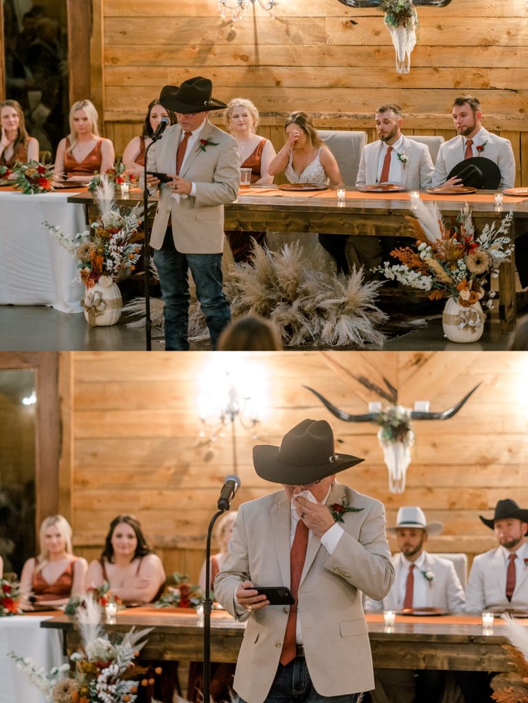 wedding toasts and speeches at Diamond H3 Ranch Texas wedding