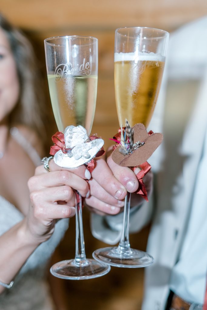 bride and groom toast champagne