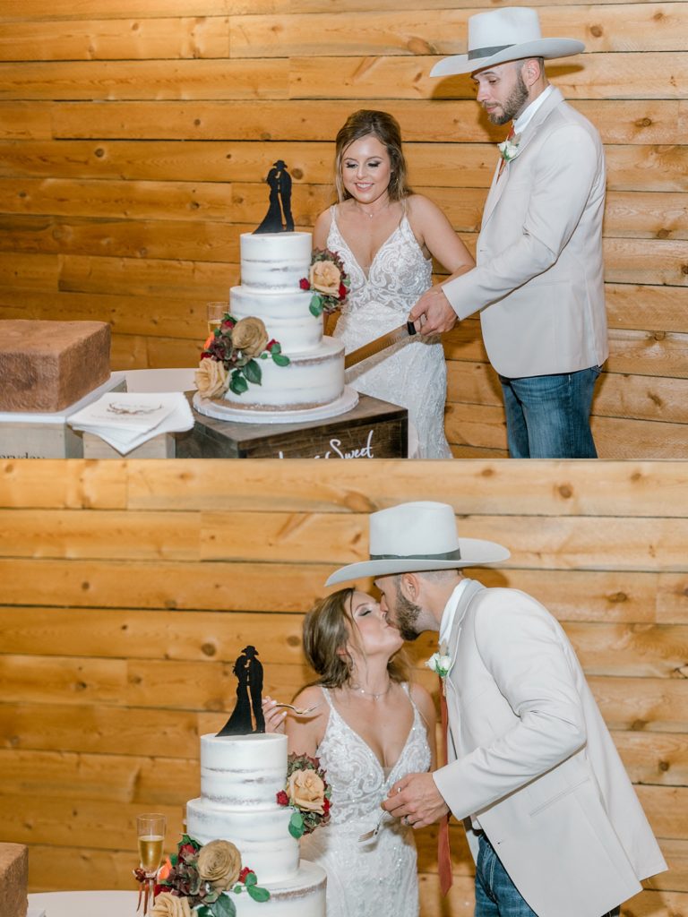 bride & groom cut wedding cake