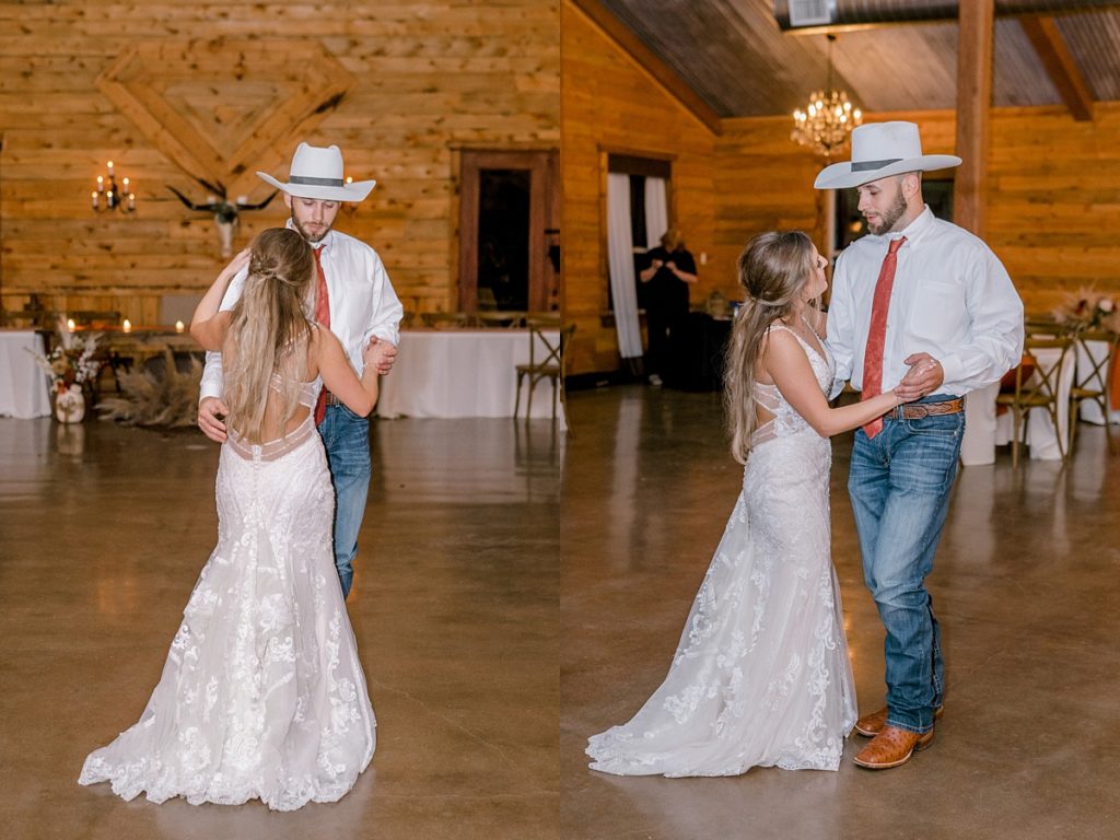 bride and groom dancing