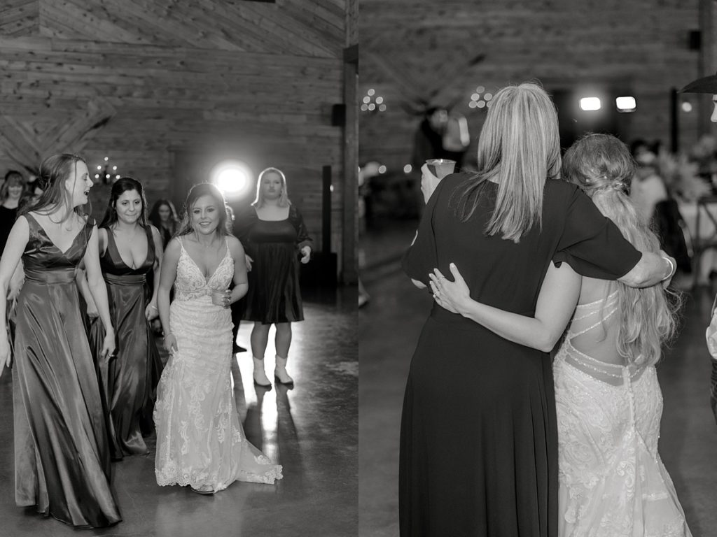 bw bride with guests at reception